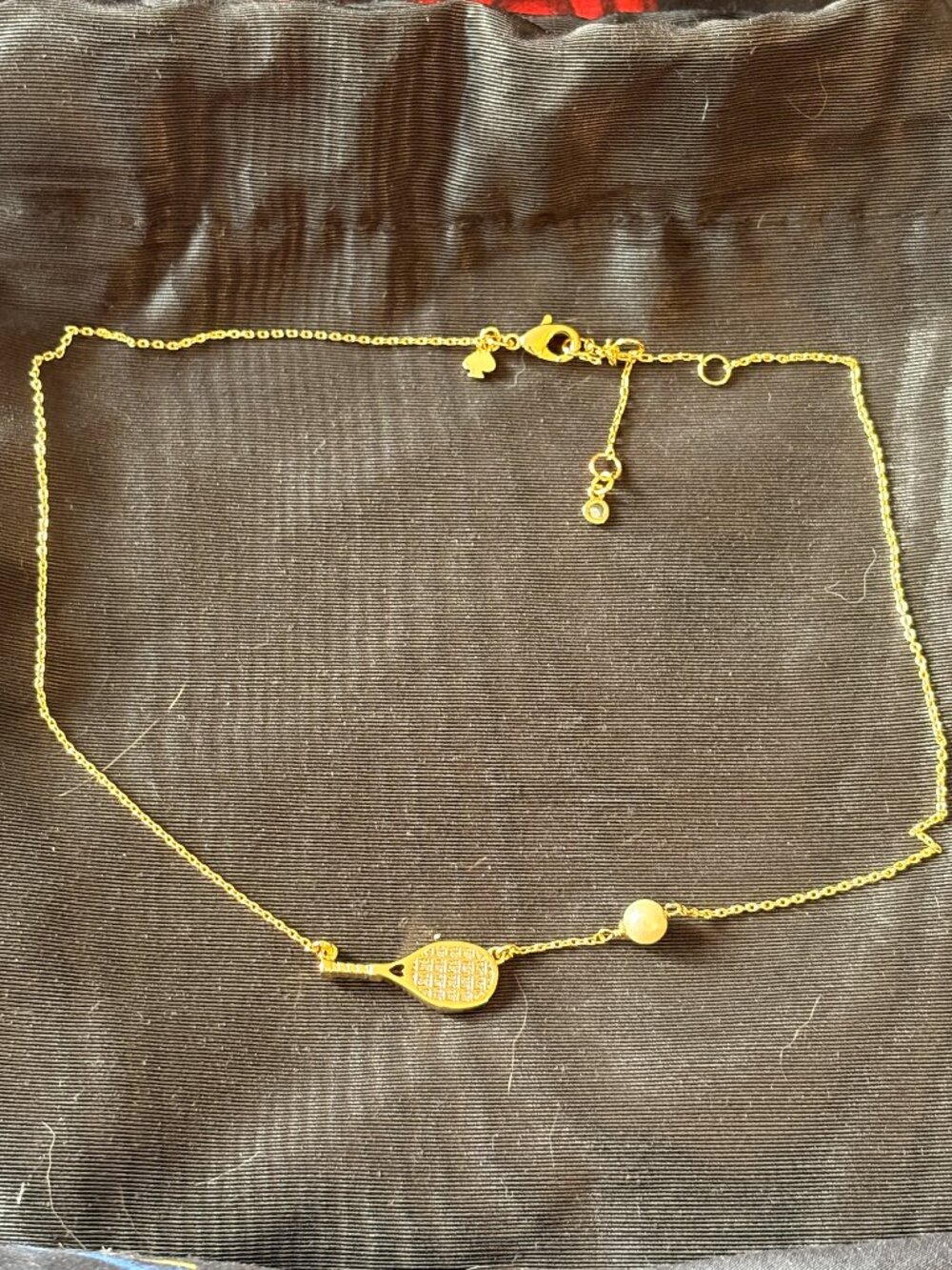 Kate Spade Tennis Racket Necklace Gold Pearl Crystal Charm
